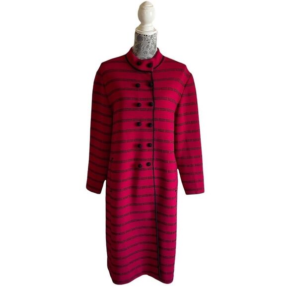 Vintage 60s Gina Teresa Wool Double Breasted Stripe Red Coat - Picture 1 of 7
